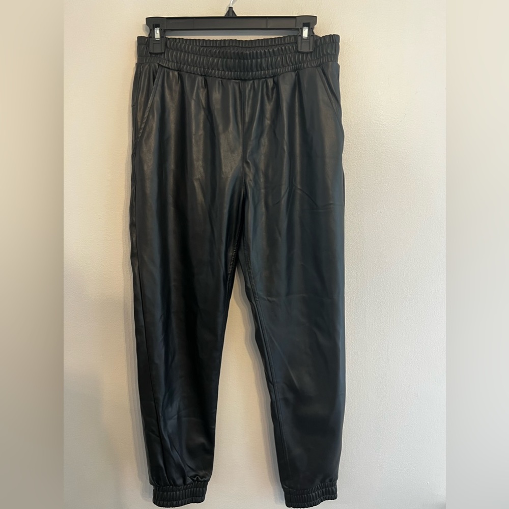 Women's Black Faux Leather Jogger Pants